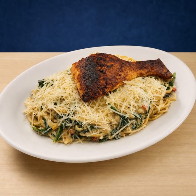 Salmon Cajun Alfredo.